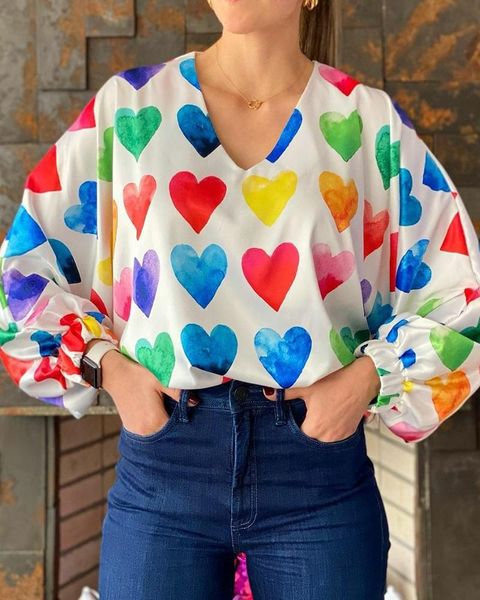 women's blouses & shirts colorful heart print v-neck lantern sleeve woman autumn fashion elegant o neck sweet women casual blouse 2021, White
women's blouses & shirts colorful heart print v-neck lantern sleeve woman autumn fashion elegant o neck sweet women casual blouse 2021, White