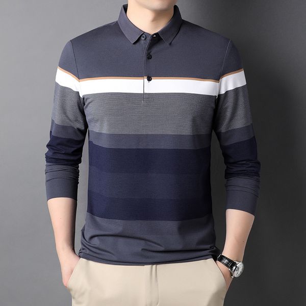 2021 spring autumn men's t-shirt lapel horizontal bar color matching middle-aged and young korean fashion long sleeve, White;black
2021 spring autumn men's t-shirt lapel horizontal bar color matching middle-aged and young korean fashion long sleeve, White;black