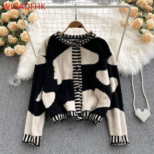 women's sweaters cow contrast color knitted cardigan jacket women autumn/winter korean loose retro sweater top, White;black
women's sweaters cow contrast color knitted cardigan jacket women autumn/winter korean loose retro sweater top, White;black
