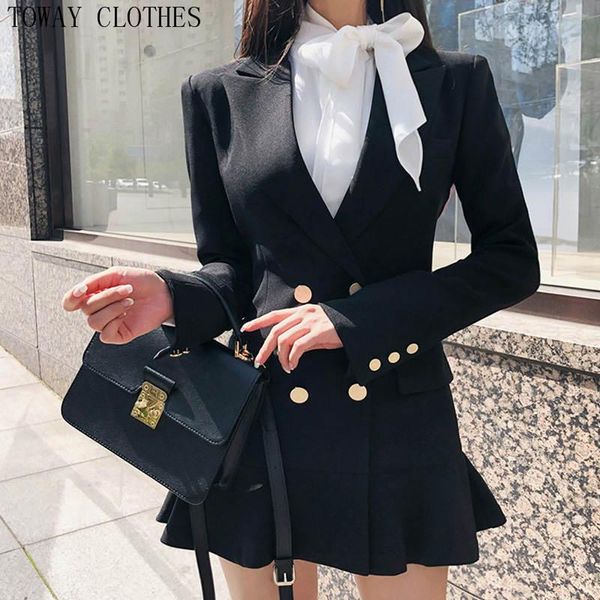 casual dresses women solid double breasted pocket design ruffles blazer black botton sleeve dress elegant ladies work wear, Black;gray
casual dresses women solid double breasted pocket design ruffles blazer black botton sleeve dress elegant ladies work wear, Black;gray