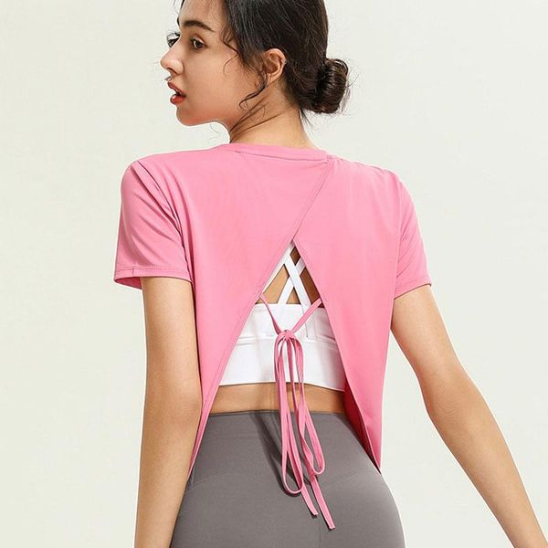 yoga outfit casual clothes tie back crop t-shirt women's halter sports blouse solid color short sleeve workout shirts for women 
yoga outfit casual clothes tie back crop t-shirt women's halter sports blouse solid color short sleeve workout shirts for women