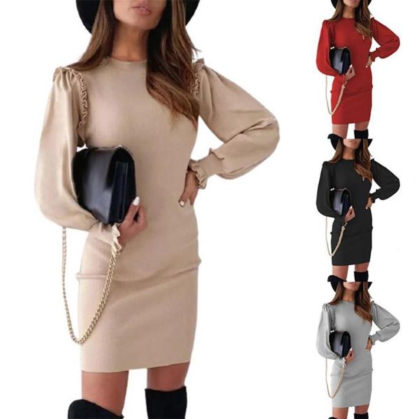 casual dresses women fashion dress solid color ruffles sleeve autumn winter slim round neck bodycon for wedding office banquet, Black;gray
casual dresses women fashion dress solid color ruffles sleeve autumn winter slim round neck bodycon for wedding office banquet, Black;gray