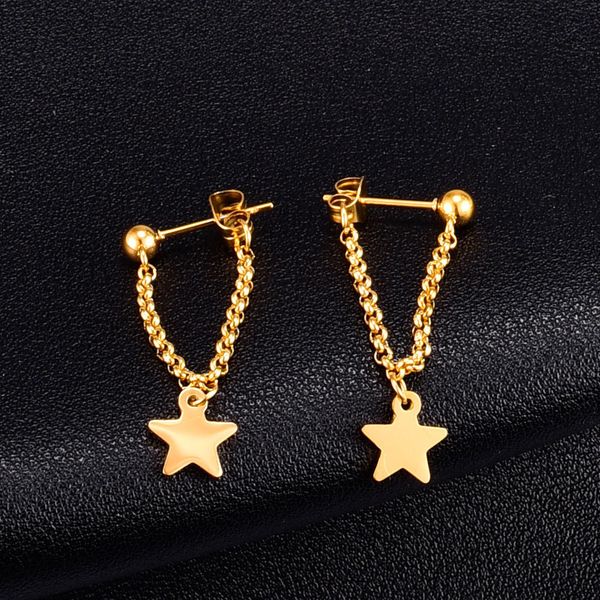 e124 back hanging star chain earrings women's tassel pendant titanium steel 18k gold plated jewelry, Golden
e124 back hanging star chain earrings women's tassel pendant titanium steel 18k gold plated jewelry, Golden