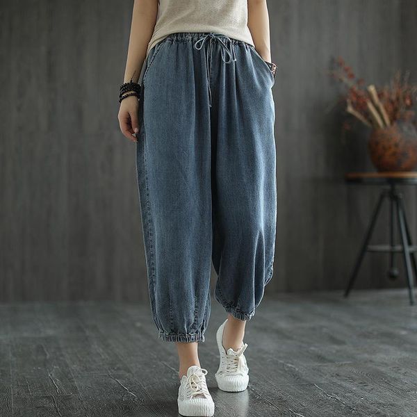 women's jeans women retro summer loose casual elastic waist denim pants drawstring pocket vintage all-match 2021, Blue
women's jeans women retro summer loose casual elastic waist denim pants drawstring pocket vintage all-match 2021, Blue