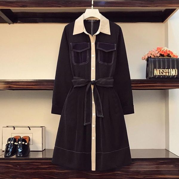 casual dresses s-4xl plus size office ladies elegant patchwork black shirt dress autumn fall long sleeve single-breasted ol clothing, Black;gray
casual dresses s-4xl plus size office ladies elegant patchwork black shirt dress autumn fall long sleeve single-breasted ol clothing, Black;gray