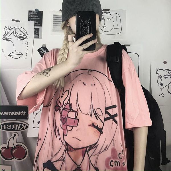 women's t-shirt 2021 japanese anime cartoon half sleeve lori loose short women summer hip cover, White
women's t-shirt 2021 japanese anime cartoon half sleeve lori loose short women summer hip cover, White