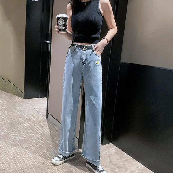women's jeans harajuku flower embroidery vintage snowflake washed loose high waist wide leg pants fashion straight trousers cotton, Blue
women's jeans harajuku flower embroidery vintage snowflake washed loose high waist wide leg pants fashion straight trousers cotton, Blue