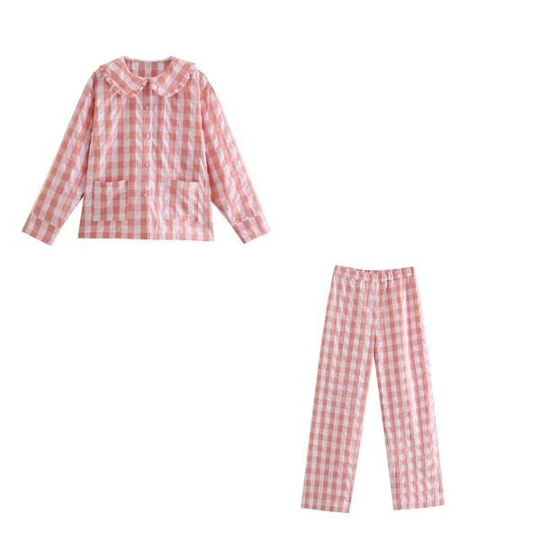 women's two piece pants xeasy 2021 summer women vintage two-piece set cotton pink plaid sweet cute shirt elastic high waist casual, White
women's two piece pants xeasy 2021 summer women vintage two-piece set cotton pink plaid sweet cute shirt elastic high waist casual, White
