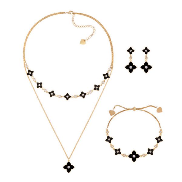 oyb women's zircon necklace and earring set, three piece double layer, clover, exquisite jewelry, Silver
oyb women's zircon necklace and earring set, three piece double layer, clover, exquisite jewelry, Silver