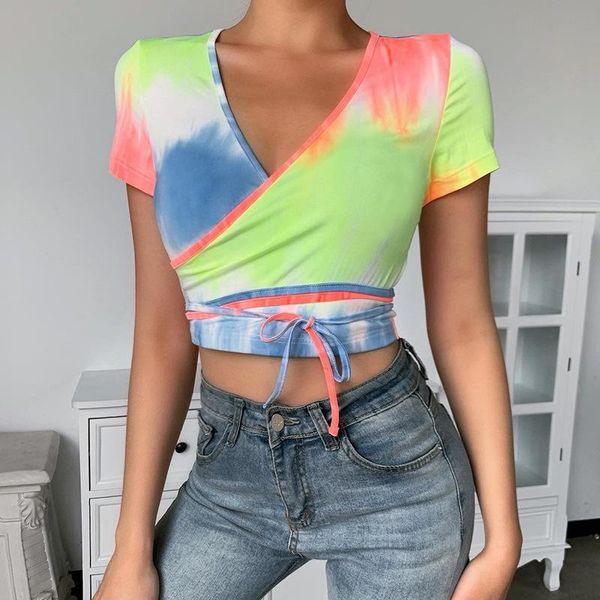 women's t-shirt summer women short bandage v neck tees causal running streetwear clothes multi colors patchwork sleeve shirts, White
women's t-shirt summer women short bandage v neck tees causal running streetwear clothes multi colors patchwork sleeve shirts, White