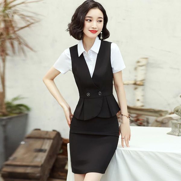 two piece dress fashion women waistcoat vest ladies business suits skirt and sets work black ol styles, White
two piece dress fashion women waistcoat vest ladies business suits skirt and sets work black ol styles, White