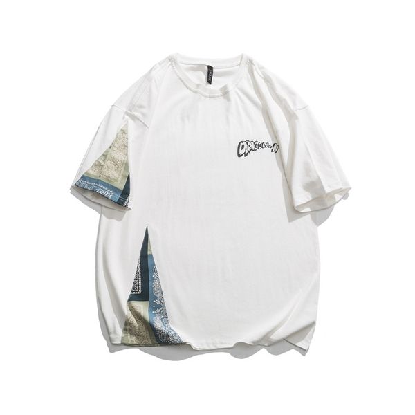 chaowai 2021 summer guochao splicing short sleeve t-shirt with cashew nuts round neck loose men's tee, White;black
chaowai 2021 summer guochao splicing short sleeve t-shirt with cashew nuts round neck loose men's tee, White;black