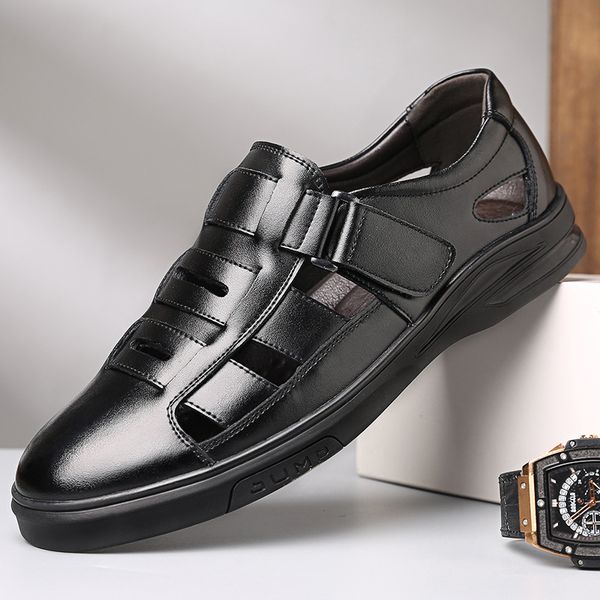 men casual shoes sandals summer hollow out flat fashion leather hook & loop business outdoor male breathable work office, Black
men casual shoes sandals summer hollow out flat fashion leather hook & loop business outdoor male breathable work office, Black