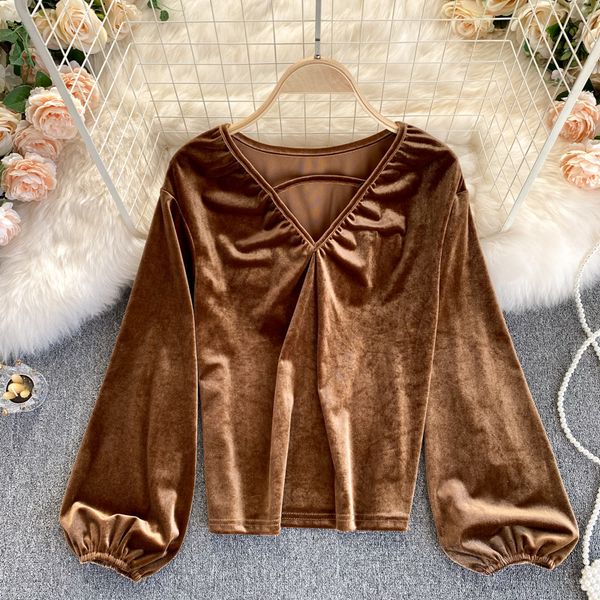 2021 vintage blue/white/brown veet blouse women v-neck long sleeve loose female fashion shirt autumn blusas rms0
2021 vintage blue/white/brown veet blouse women v-neck long sleeve loose female fashion shirt autumn blusas rms0
