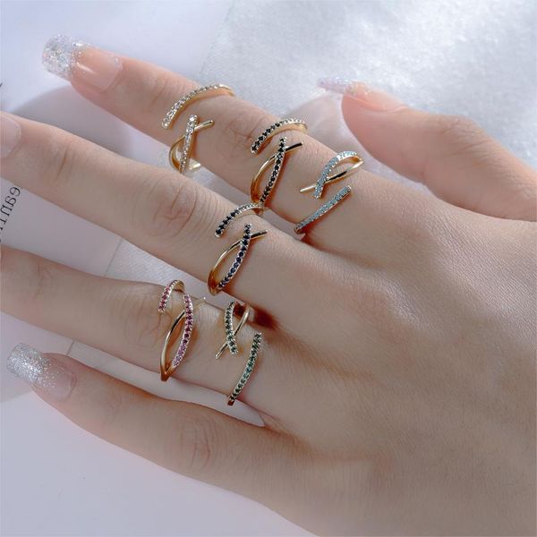 cluster rings geometric line cross opening adjustable for women multicolor zircon temperament engagement wedding party jewelry, Golden;silver
cluster rings geometric line cross opening adjustable for women multicolor zircon temperament engagement wedding party jewelry, Golden;silver