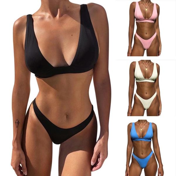 women's swimwear solid color 2 piece bikini detachable padded push-up bra adjustable brazilian swimming briefs summer beach, White;black
women's swimwear solid color 2 piece bikini detachable padded push-up bra adjustable brazilian swimming briefs summer beach, White;black