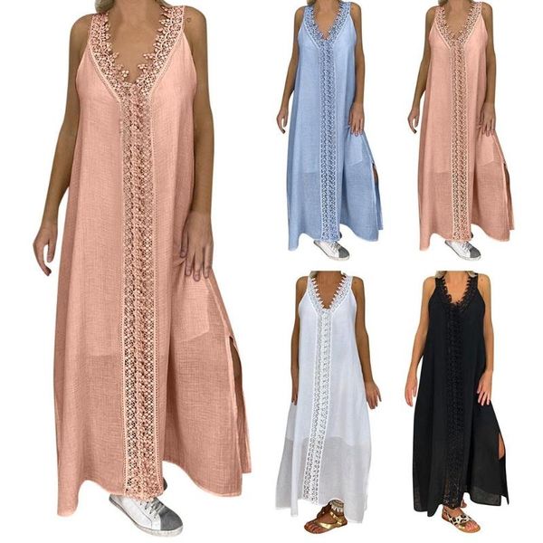 casual dresses women solid color v neck sleeveless lace patchwork slitting hem long vest dress, Black;gray
casual dresses women solid color v neck sleeveless lace patchwork slitting hem long vest dress, Black;gray