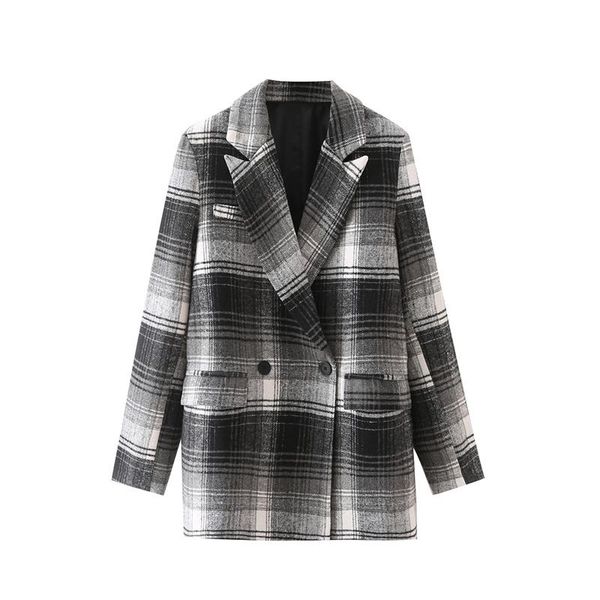 women's suits & blazers woman vintage double breasted black plaid blazer 2021 autumn female long sleeve basic ladies high street outwea, White;black
women's suits & blazers woman vintage double breasted black plaid blazer 2021 autumn female long sleeve basic ladies high street outwea, White;black