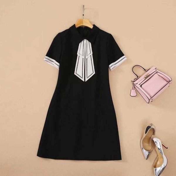 summer style short-sleeve fashion bow collar color block a-line dress 210526, Black;gray
summer style short-sleeve fashion bow collar color block a-line dress 210526, Black;gray