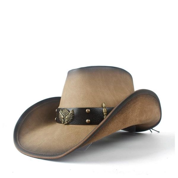 cloches 2021 retro style women's men's leather wide brim cowboy western cowgirl fedora hat with band, Blue;gray
cloches 2021 retro style women's men's leather wide brim cowboy western cowgirl fedora hat with band, Blue;gray