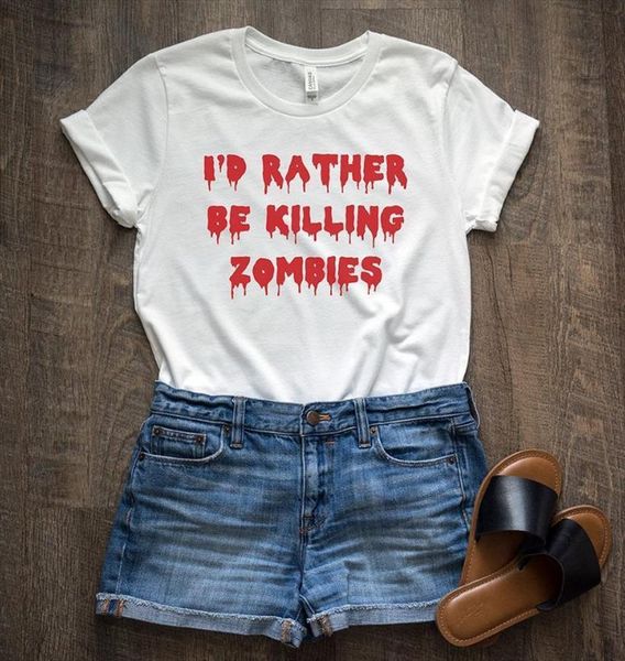 id rather be killing zombies womens t shirts red print cotton casual funny shirt 90s lady yong girl drop ship, White
id rather be killing zombies womens t shirts red print cotton casual funny shirt 90s lady yong girl drop ship, White