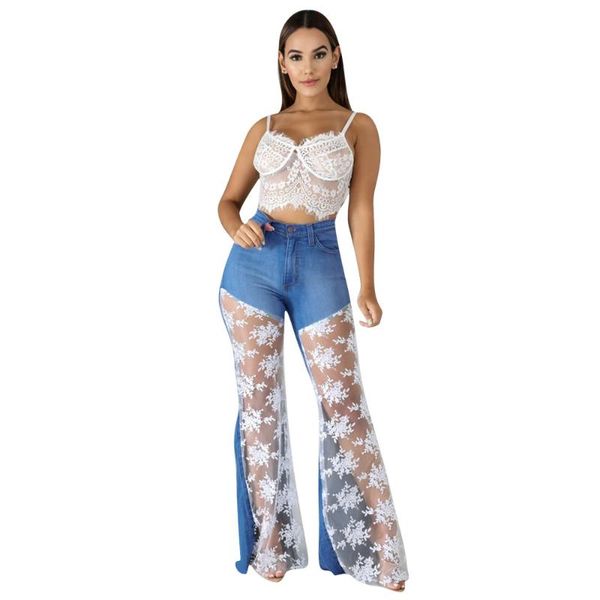 women's jeans lace stitching skinny ladies high-waist denim wide leg pants casual female cowboy bell bottom plus size, Blue
women's jeans lace stitching skinny ladies high-waist denim wide leg pants casual female cowboy bell bottom plus size, Blue