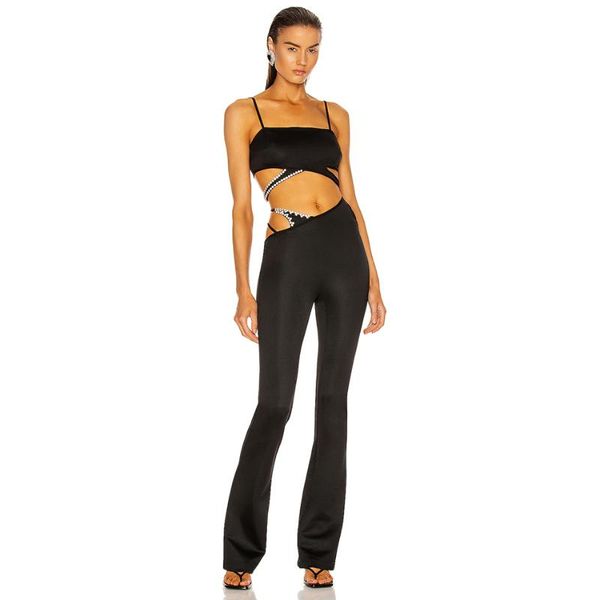 women's two piece pants sequined bandage jumpsuit lace 2021 autumn flared trousers set fashion hollow waist exposed two-piece sets, White
women's two piece pants sequined bandage jumpsuit lace 2021 autumn flared trousers set fashion hollow waist exposed two-piece sets, White