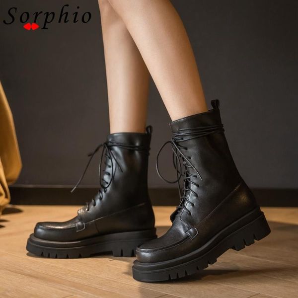 boots sorphio brand stylish chunky women shoes sewing casual genuine leather round toe lace up ankle, Black
boots sorphio brand stylish chunky women shoes sewing casual genuine leather round toe lace up ankle, Black