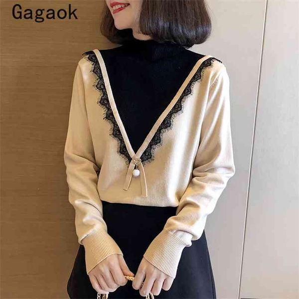 korean office lady knit sweaters women spring autumn turtleneck patchwork lace chic wild warm pullovers k4141 210531, White;black
korean office lady knit sweaters women spring autumn turtleneck patchwork lace chic wild warm pullovers k4141 210531, White;black