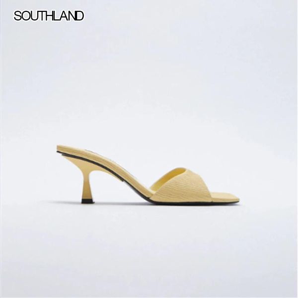 sandals southland summer high heel mules square toe women slides casual thin yellow, Black
sandals southland summer high heel mules square toe women slides casual thin yellow, Black