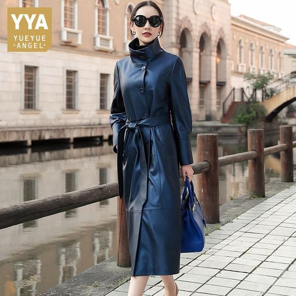women's leather & faux genuine trench coat womens long slim adjustable waist single breasted natural sheepskin office lady winter jacke, Black
women's leather & faux genuine trench coat womens long slim adjustable waist single breasted natural sheepskin office lady winter jacke, Black