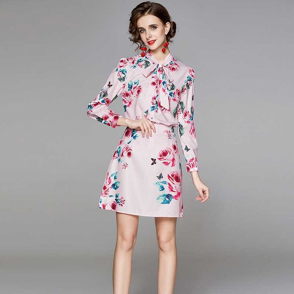 autumn elegant skirts 2 pieces set women's bow blouse rose floral print mini skirt sets ladys suits 210529, White
autumn elegant skirts 2 pieces set women's bow blouse rose floral print mini skirt sets ladys suits 210529, White