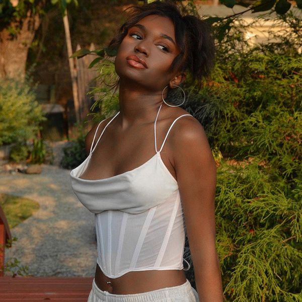 mesh halter camisole women party club crop basic see through tank strapless femme streetwear stretchy outfit, White
mesh halter camisole women party club crop basic see through tank strapless femme streetwear stretchy outfit, White