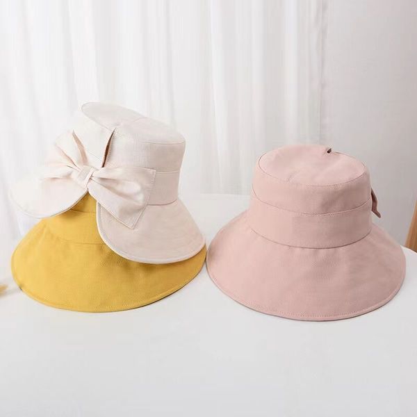 new summer sun visor printed bow hat long brim flat basin hat, Yellow