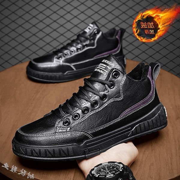 men's fashion autumn and winter leather boots plush warm cotton shoes versatile medium board, Black
men's fashion autumn and winter leather boots plush warm cotton shoes versatile medium board, Black