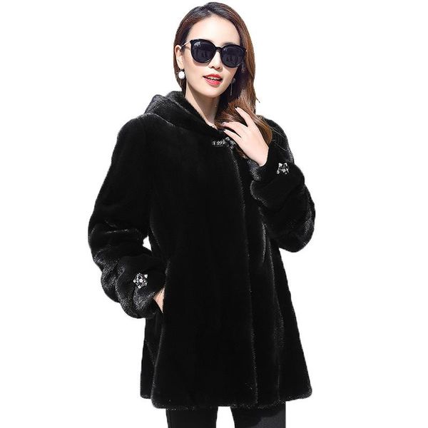 women's fur & faux 2021 hooded whole mink mid-length diamond casual fashion imitation korean coat office lady winter skirt, Black
women's fur & faux 2021 hooded whole mink mid-length diamond casual fashion imitation korean coat office lady winter skirt, Black