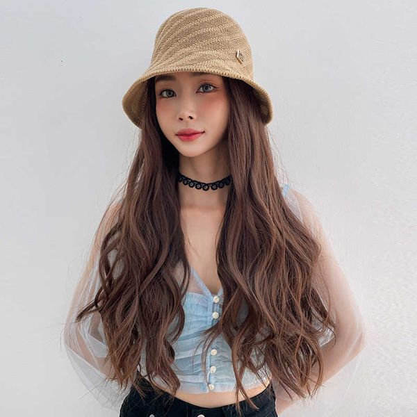 hat and in one natural fashion ffy curly korean style net red wig women's long hair, Black
hat and in one natural fashion ffy curly korean style net red wig women's long hair, Black