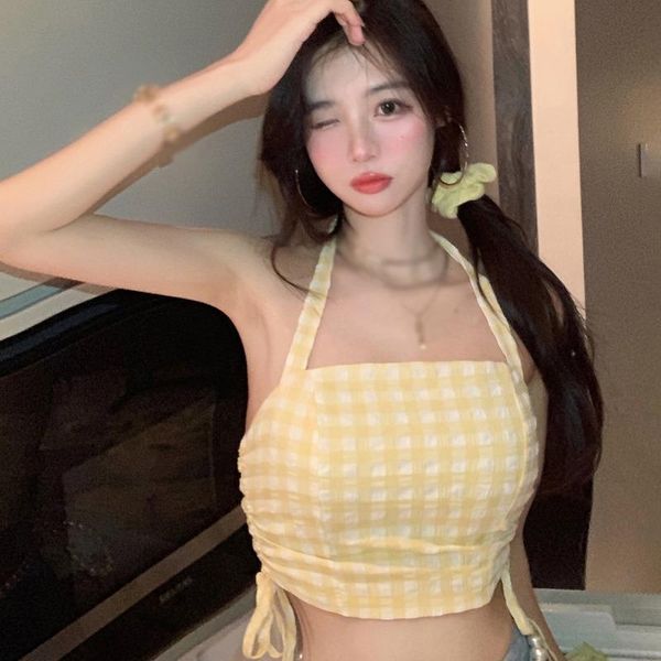 women's tanks & camis women plaid halter lace-up slim camisole casual female crop summer tank, White
women's tanks & camis women plaid halter lace-up slim camisole casual female crop summer tank, White