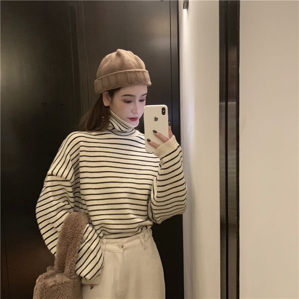 2021 new high-neck striped women autumn and winter fashion pullover loose wild casual long-sleeved sweater gwnh, White;black
2021 new high-neck striped women autumn and winter fashion pullover loose wild casual long-sleeved sweater gwnh, White;black
