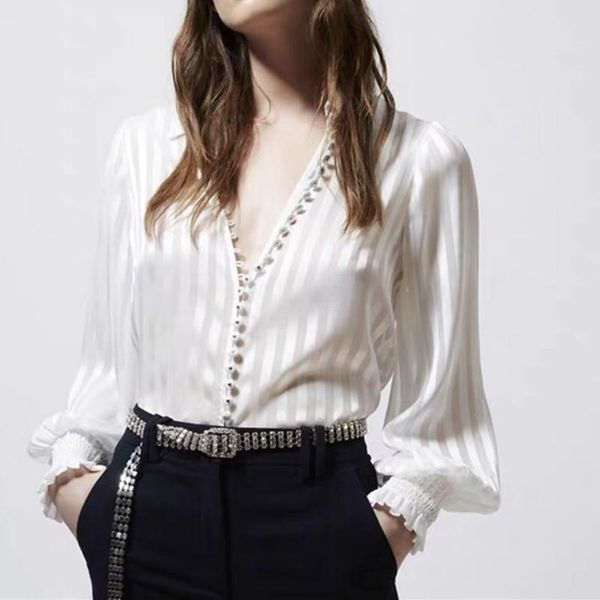 women's blouses & shirts single breasted shirt turn-down collar stripes long lantern sleeve blouse 2021 spring, White
women's blouses & shirts single breasted shirt turn-down collar stripes long lantern sleeve blouse 2021 spring, White