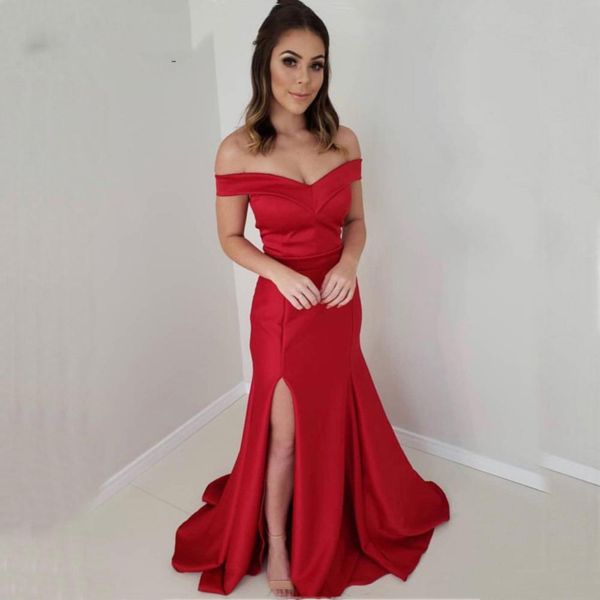 red off sholder mermaid long evening dresses 2021 with cap sleeves off train split lace up back formal prom party gowns, Black;red
red off sholder mermaid long evening dresses 2021 with cap sleeves off train split lace up back formal prom party gowns, Black;red