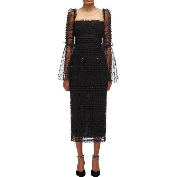 casual dresses sequined runway designers dress women 2021 summer long sleeve black mesh polka dot midi for, Black;gray
casual dresses sequined runway designers dress women 2021 summer long sleeve black mesh polka dot midi for, Black;gray