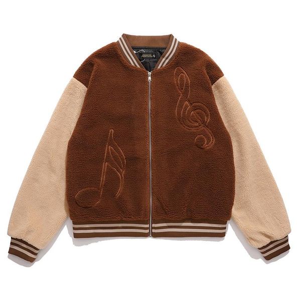 men's jackets mens harajuku musical note embroidery patchwork baseball coats fleece bomber jacket oversize streetwear casaco masculin, Black;brown
men's jackets mens harajuku musical note embroidery patchwork baseball coats fleece bomber jacket oversize streetwear casaco masculin, Black;brown