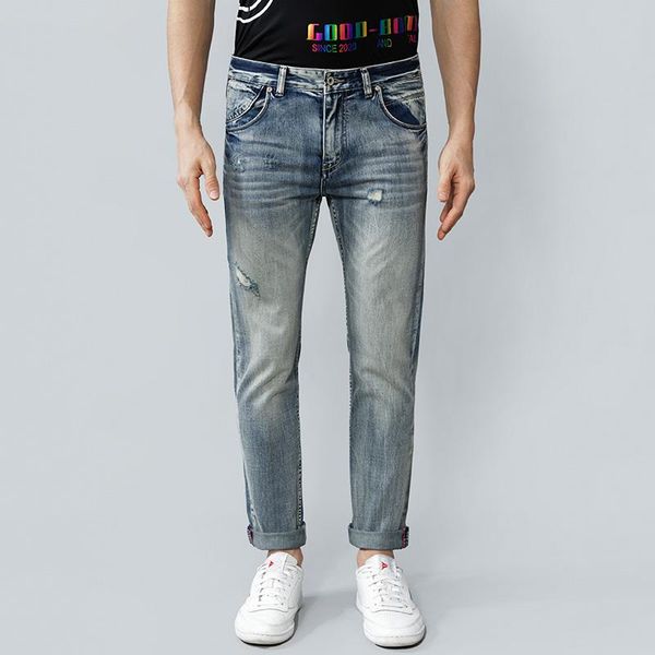 men's jeans european american street fashion men retro blue slim fit frayed hole vintage designer redline casual denim pants
men's jeans european american street fashion men retro blue slim fit frayed hole vintage designer redline casual denim pants