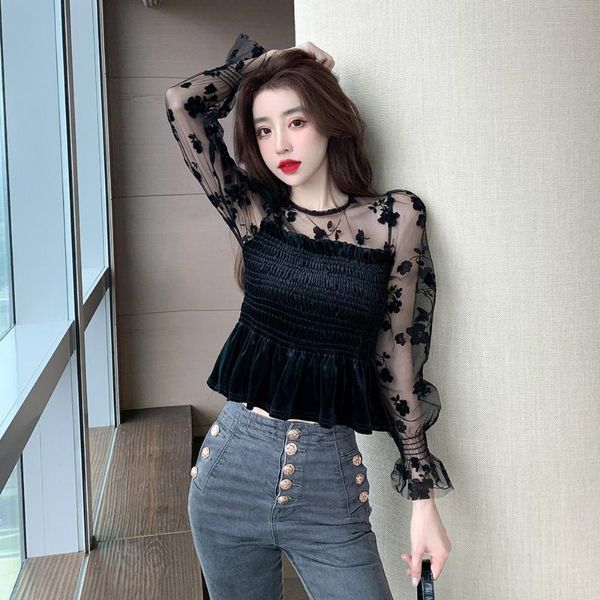 women's t-shirt 2021summer velvet splicing net yarn perspective fashion japanese korean version casual round neck long sleeve, White
women's t-shirt 2021summer velvet splicing net yarn perspective fashion japanese korean version casual round neck long sleeve, White