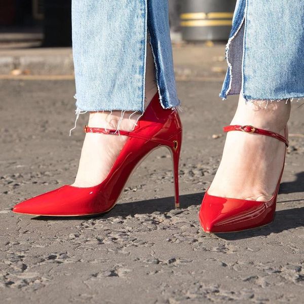 dress shoes french style strap perforated heels ankle pumps patent leather office lady thin pointed toe party high, Black
dress shoes french style strap perforated heels ankle pumps patent leather office lady thin pointed toe party high, Black