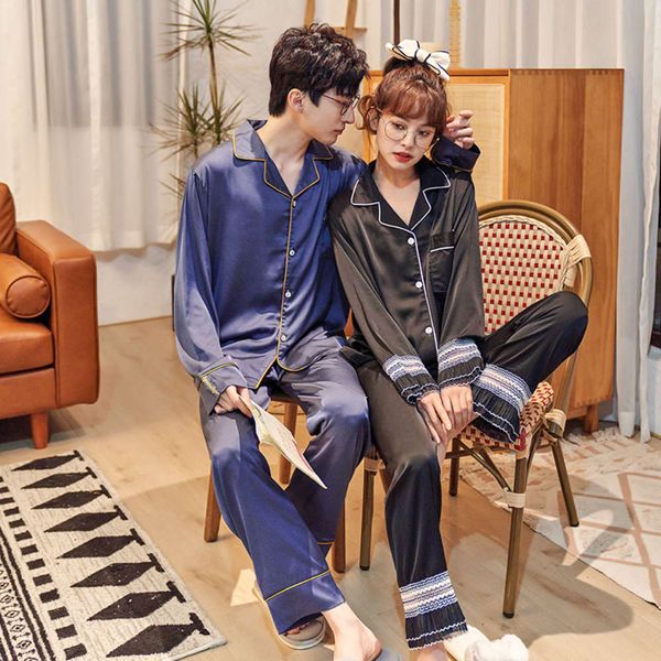 lovers' ice women's summer pajamas men's oversized korean silk spring autumn thin long sleeve home suit, Black;brown
lovers' ice women's summer pajamas men's oversized korean silk spring autumn thin long sleeve home suit, Black;brown