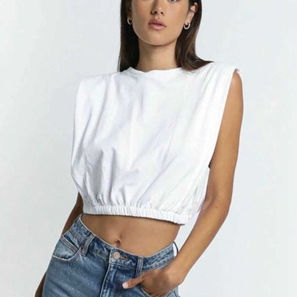 summer fashion solid loose all match sleeveless shoulder pad t-shirt women 210615, White
summer fashion solid loose all match sleeveless shoulder pad t-shirt women 210615, White