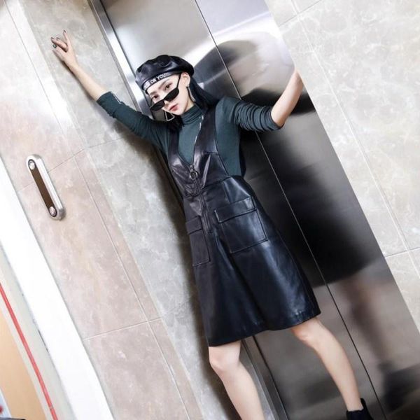 casual dresses lady office fit sheepskin knee-length dress autumn genuine leather v-neck zipper pockets female a-line sleeveless strap, Black;gray
casual dresses lady office fit sheepskin knee-length dress autumn genuine leather v-neck zipper pockets female a-line sleeveless strap, Black;gray