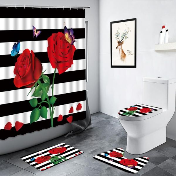 shower curtains black white striped floral curtain red rose flowers butterfly fashion bathroom decor non-slip rug toilet lid bath mat set
shower curtains black white striped floral curtain red rose flowers butterfly fashion bathroom decor non-slip rug toilet lid bath mat set